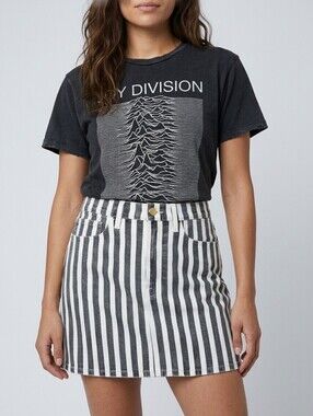 NWT Frame Le Mini Vertical Stripe Denim Skirt Black White Size 30